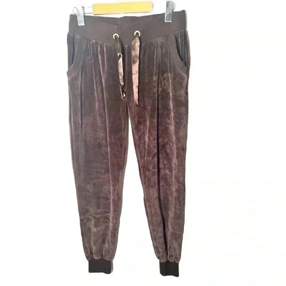 Philipp Plein brown velour rhinestone Y2K Sweatpants  XL - Picture 1 of 9